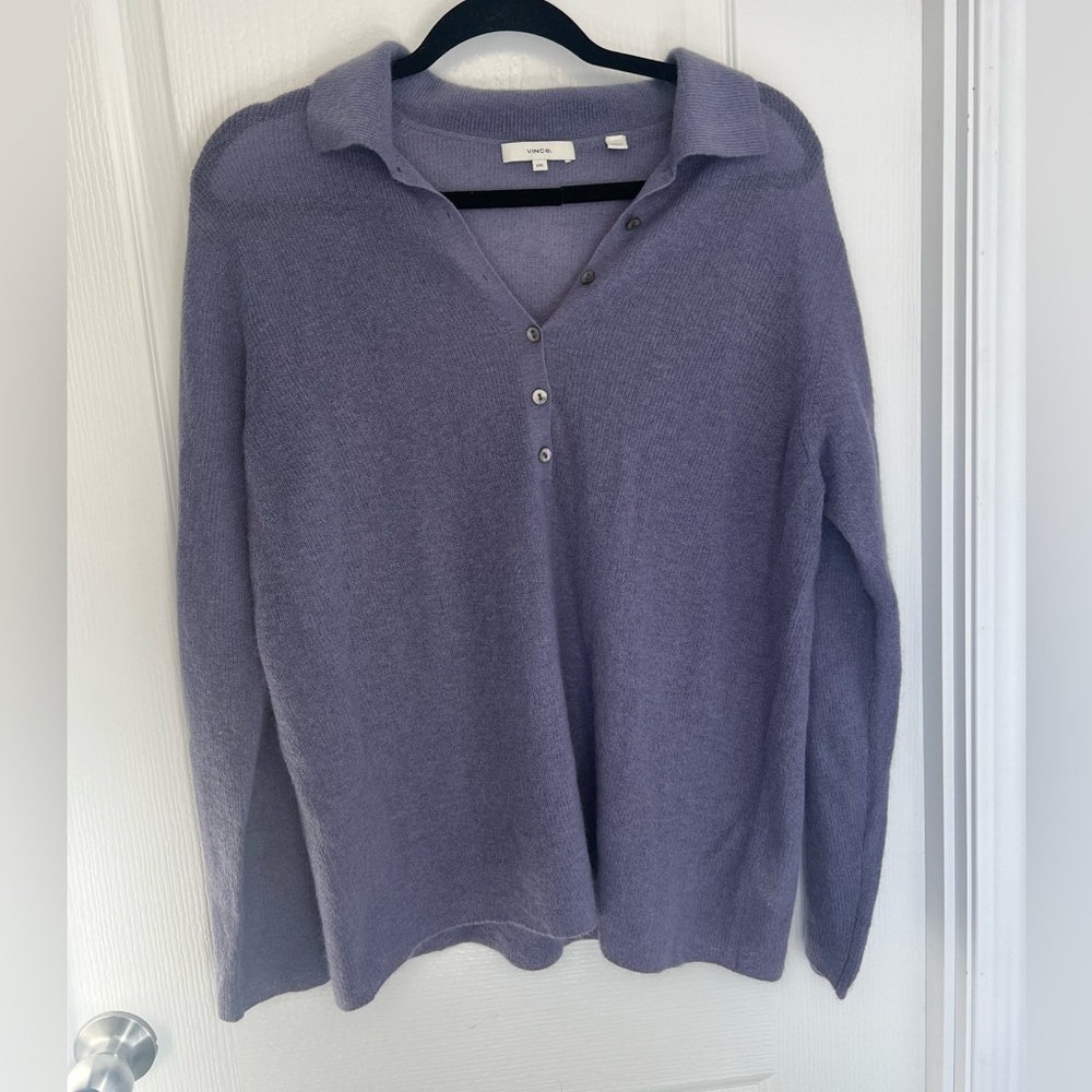 Vince Mohair Wool Blend Collared Sweater Iris Color